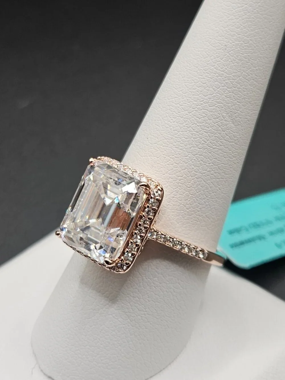 925 sterling silver moissanite 14k rose gold emerald cut halo ring sz 9 12.21ct